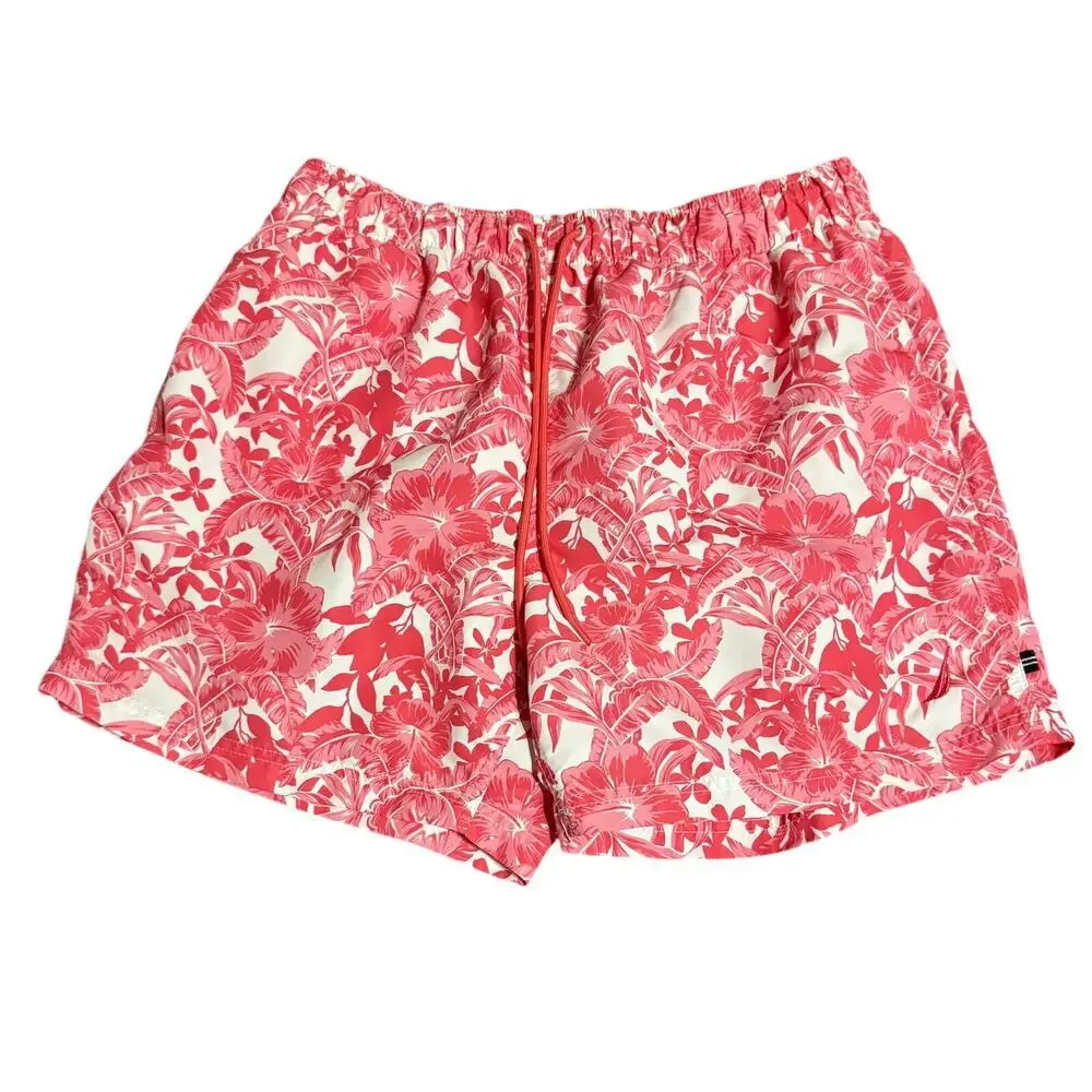 Nautica Men‎ Swim Trucks Swimsuit Size XL Pink Floral Plant Hawaiian 5” Inseam